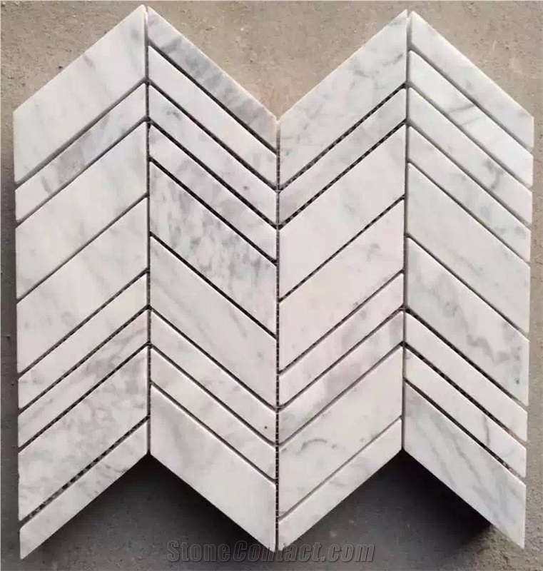 Marble Bath Floor Design Mosaic Carrara Chevron Wall Tile 