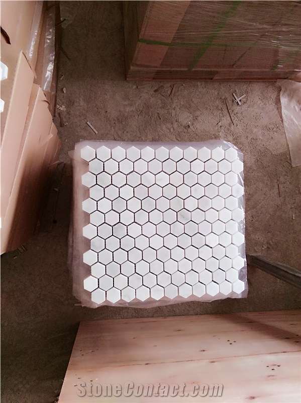 Marble Bath Wall Mosaic 1" Hexagon Carrara Backsplash Tile 