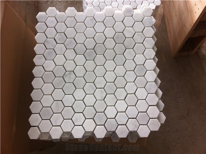 Marble Bath Wall Mosaic 1" Hexagon Carrara Backsplash Tile 