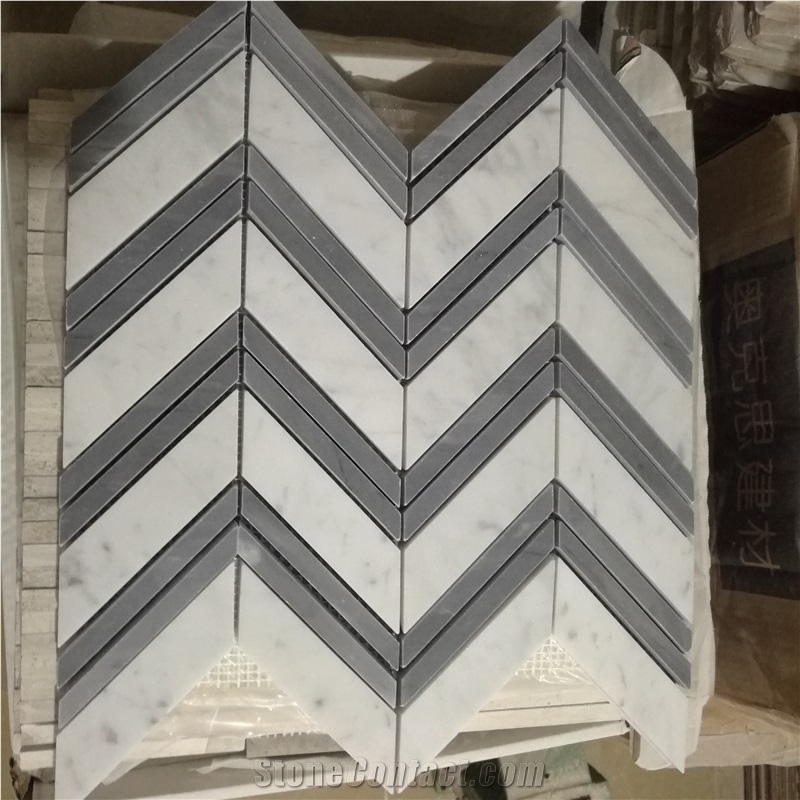 Marble Grey Linear Strip Backsplash Mosaic Carrara Chevron 