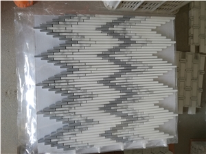 Marble Linear Strip Mosaic Tile Thassos Chevron Design Floor