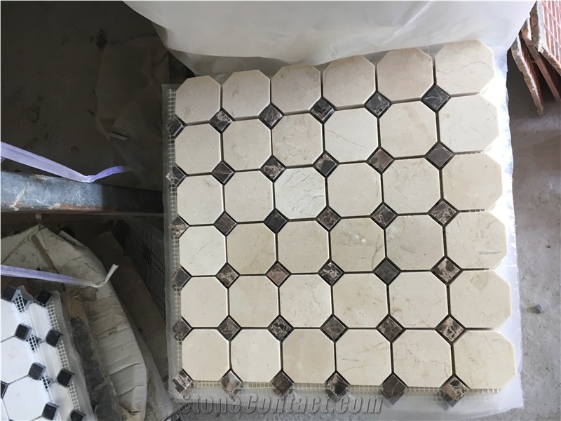 Marble Mosaic Design Crema Marfil Hexagon Kitchen Floor Tile