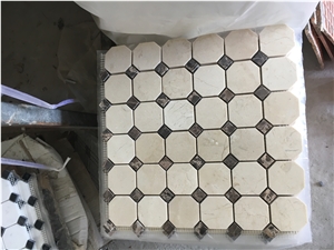 Marble Mosaic Design Crema Marfil Hexagon Kitchen Floor Tile
