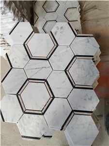 Marble Mosaic Floor Design Calacatta Oro Basket Weave Mosaic