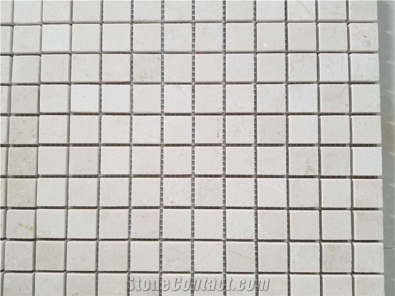 Marble Mosaic Floor Design Crema Marfil Kichen Backsplash 