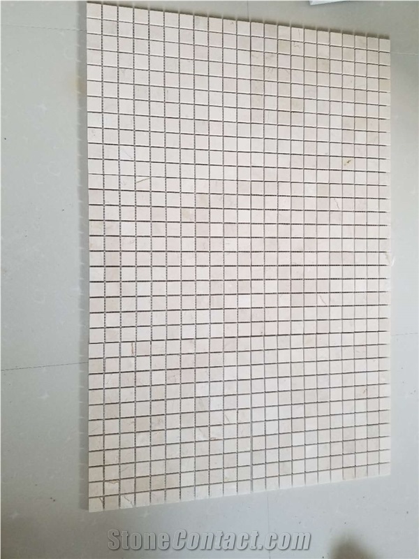 Marble Mosaic Floor Design Crema Marfil Kichen Backsplash 