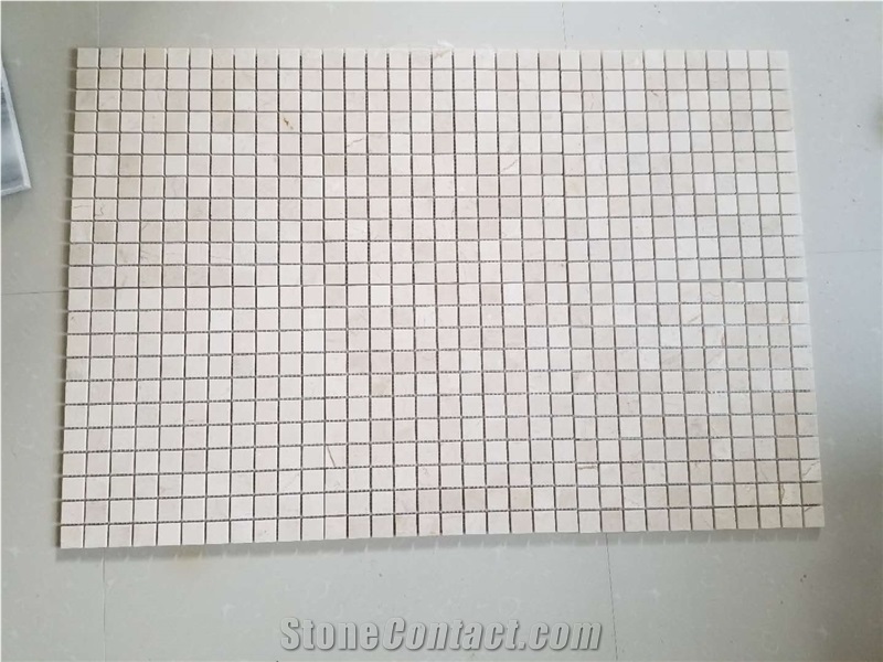 Marble Mosaic Floor Design Crema Marfil Kichen Backsplash 