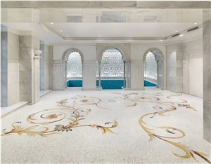 Marble Mosaic Floor Pattern Medallion Calacatta Oro Rosettes Marble Mosaic Floor Pattern Medallion Calacatta Oro Rosettes