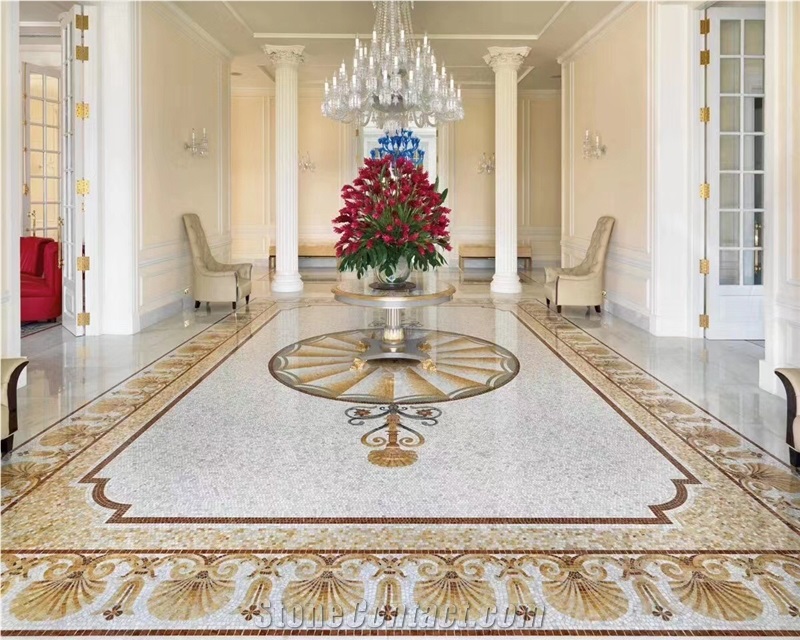 Marble Mosaic Floor Pattern Medallion Calacatta Oro Rosettes
