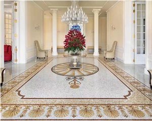 Marble Mosaic Floor Pattern Medallion Calacatta Oro Rosettes