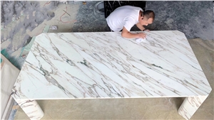 Marble Restaurante Table Top Calacatta Cremo Dining Table 