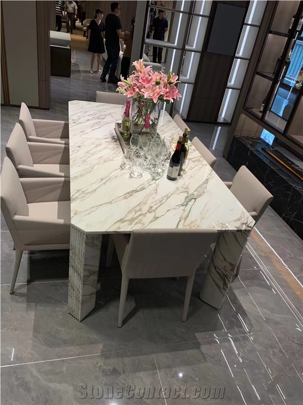 Marble Restaurante Table Top Calacatta Cremo Dining Table 