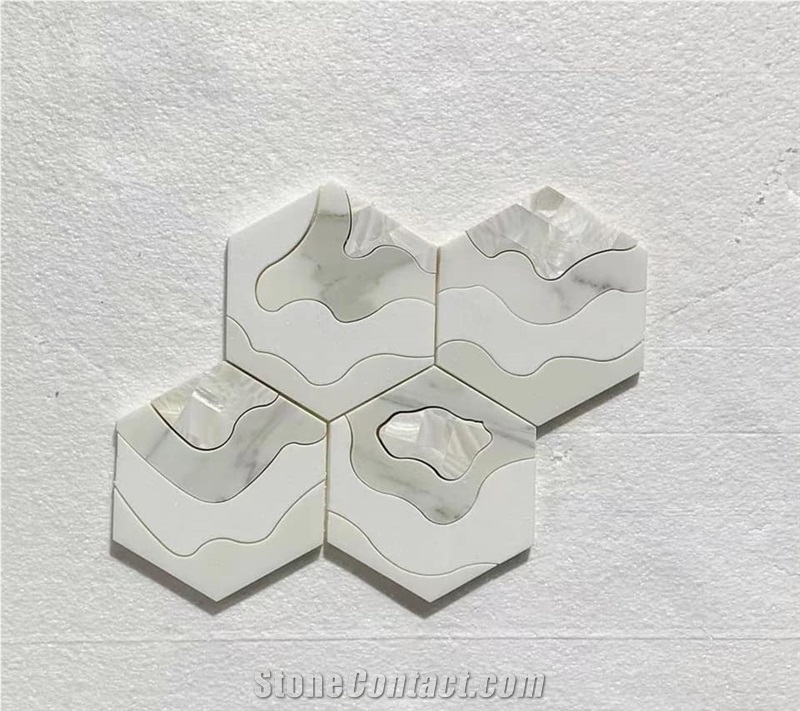 Marble Water-Jet Mosaic Design Pearl Shell Backsplash Tile 