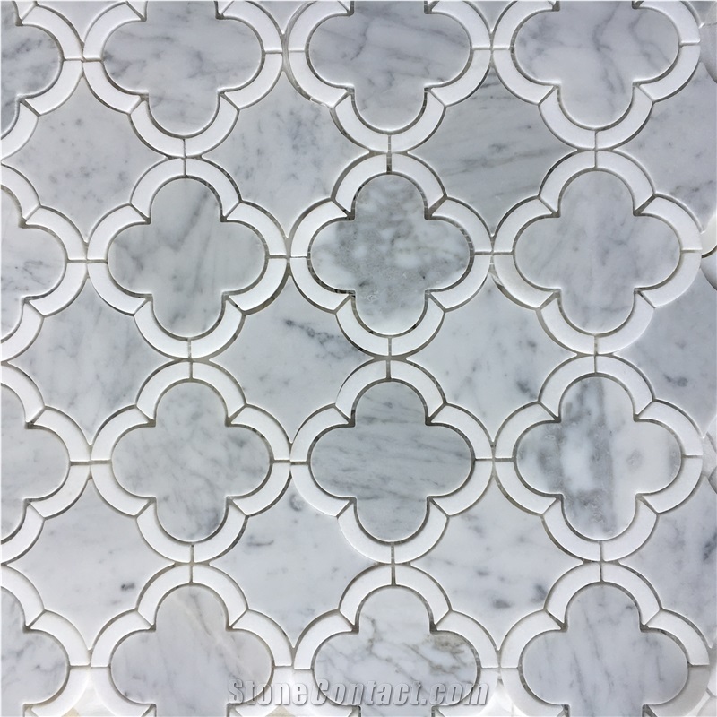 Marble Water-Jet Mosaic Pattern Design Carrara Backsplash 