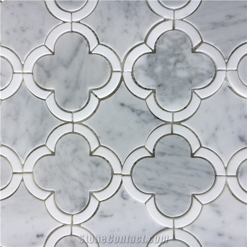 Marble Water-Jet Mosaic Pattern Design Carrara Backsplash 