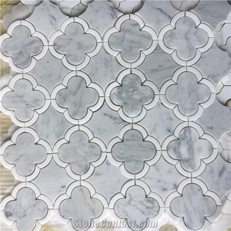 Marble Water-Jet Mosaic Pattern Design Carrara Backsplash 