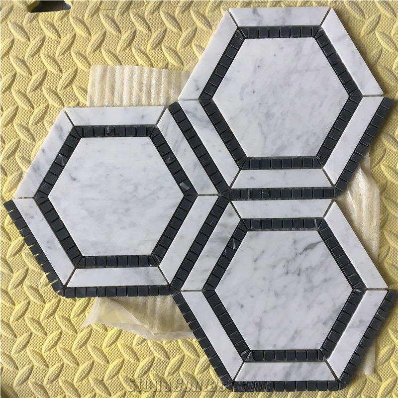 Marble Waterjet Mosaic Pattern Carrara Hexagon Backsplash 