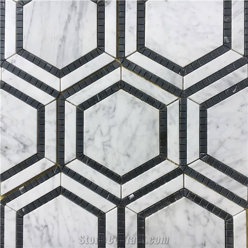 Marble Waterjet Mosaic Pattern Carrara Hexagon Backsplash 