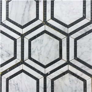 Marble Waterjet Mosaic Pattern Carrara Hexagon Backsplash 