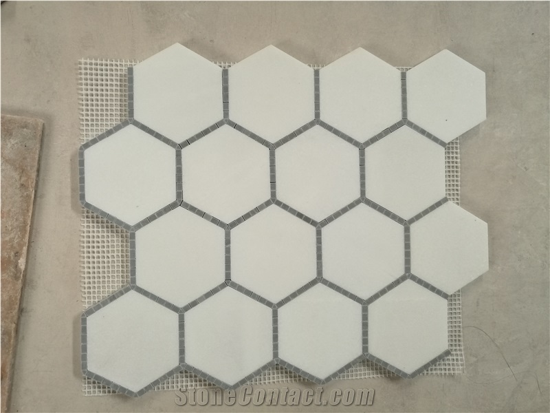 Marquina Hexagon Mosaic Design Carrara Square Floor Pattern 