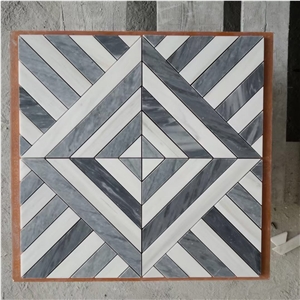 Marquina Waterjet Mosaic Design Brass Chevron Pattern Tile  