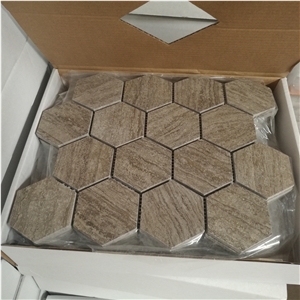 Marquina Waterjet Mosaic Design Brass Chevron Pattern Tile  
