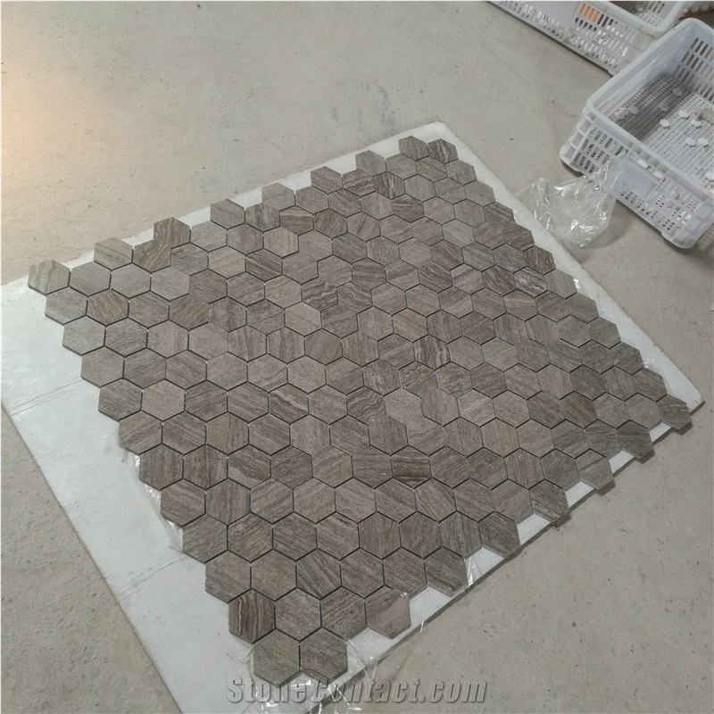 Marquina Waterjet Mosaic Design Brass Chevron Pattern Tile  