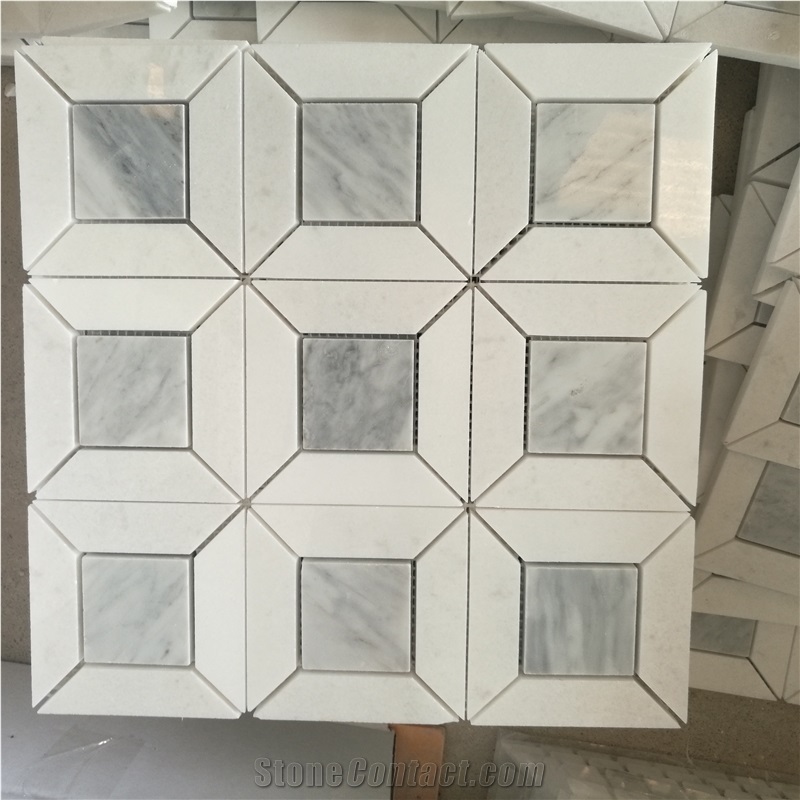 Thassos Hexagon Mosaic Design Carrara Chevron Floor Tile