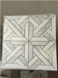 Thassos Hexagon Mosaic Design Carrara Chevron Floor Tile