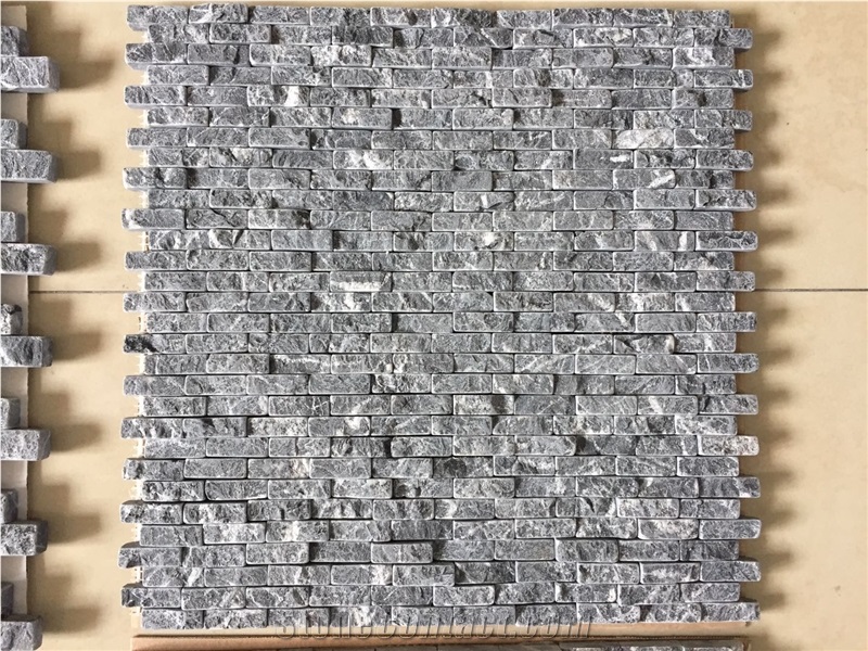 Tumbled Split Nero Marquina Brick Backsplash Mosaic Tile