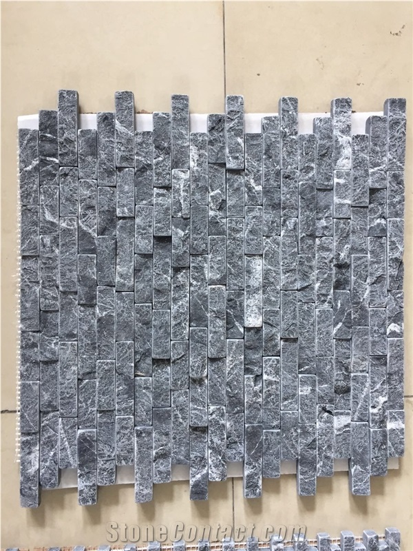 Tumbled Split Nero Marquina Brick Backsplash Mosaic Tile