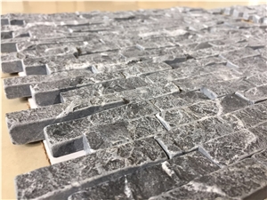 Tumbled Split Nero Marquina Brick Backsplash Mosaic Tile