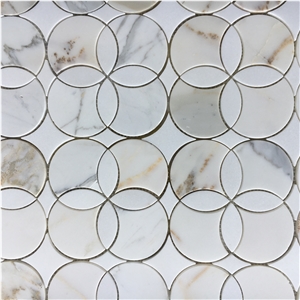 Water-Jet Calacatta Oro Wall Mosaic Design Marble Backsplash