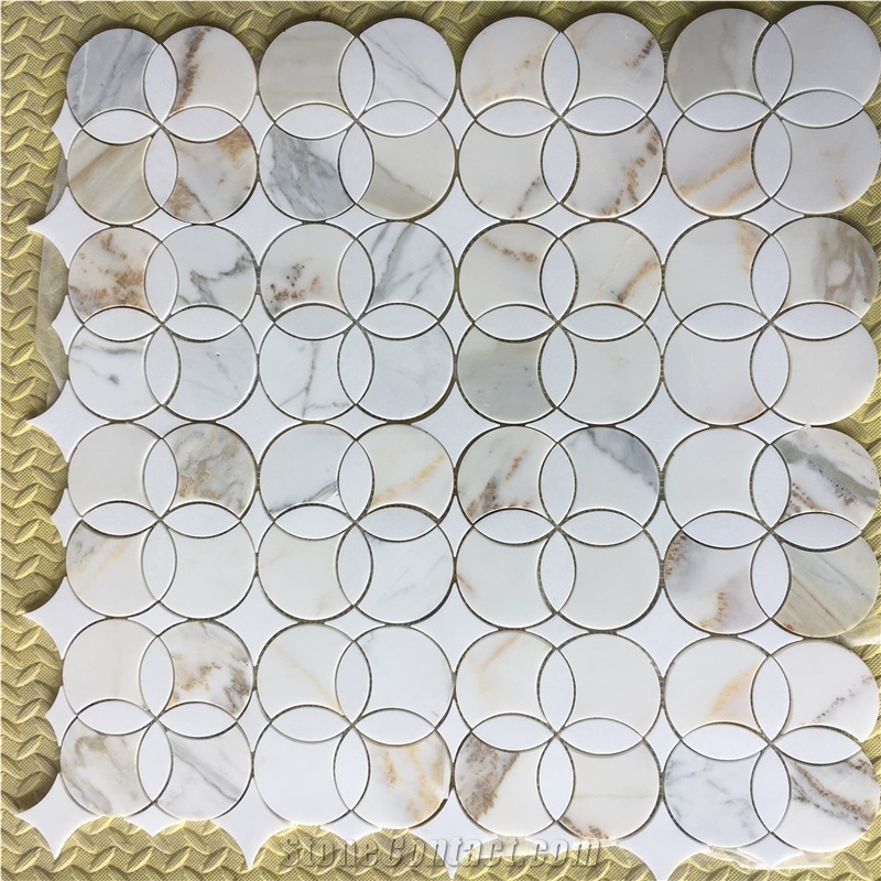 Water-Jet Calacatta Oro Wall Mosaic Design Marble Backsplash