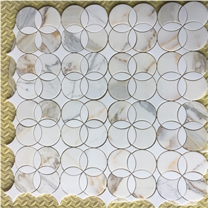 Water-Jet Calacatta Oro Wall Mosaic Design Marble Backsplash