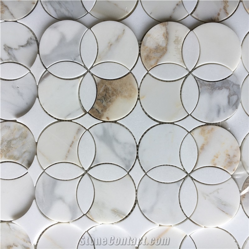 Water-Jet Calacatta Oro Wall Mosaic Design Marble Backsplash