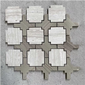 Water-Jet White Wood Marble Mosaic Floor Design Athens Tile
