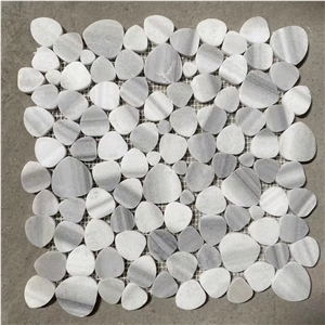 Water-Jet White Wood Marble Mosaic Floor Design Athens Tile