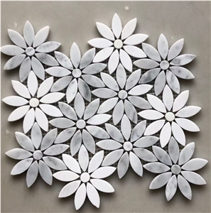 Water-Jet White Wood Marble Mosaic Floor Design Athens Tile