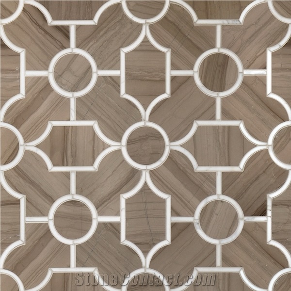 Athens Wooden Marble Mosaic Water-Jet Mosaic Floor Tile