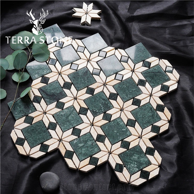Beige And Green Marble Mosaic Tile For Wall And Floor