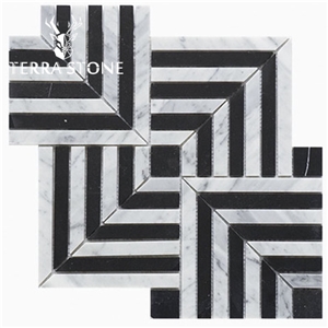 Black And White Marble Mosaic Waterjet Marble Tile 