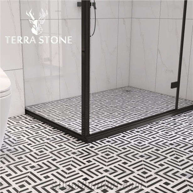 Black And White Marble Mosaic Waterjet Marble Tile 