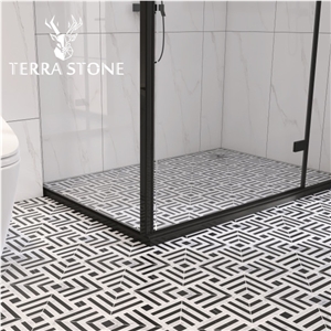 Black And White Marble Mosaic Waterjet Marble Tile 
