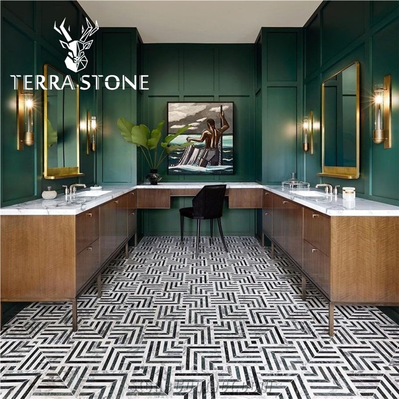 Black And White Marble Mosaic Waterjet Marble Tile 