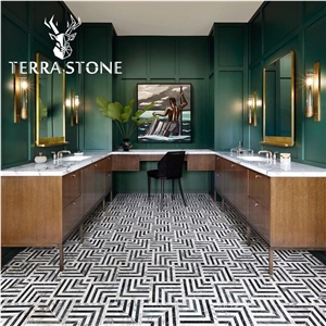 Black And White Marble Mosaic Waterjet Marble Tile 