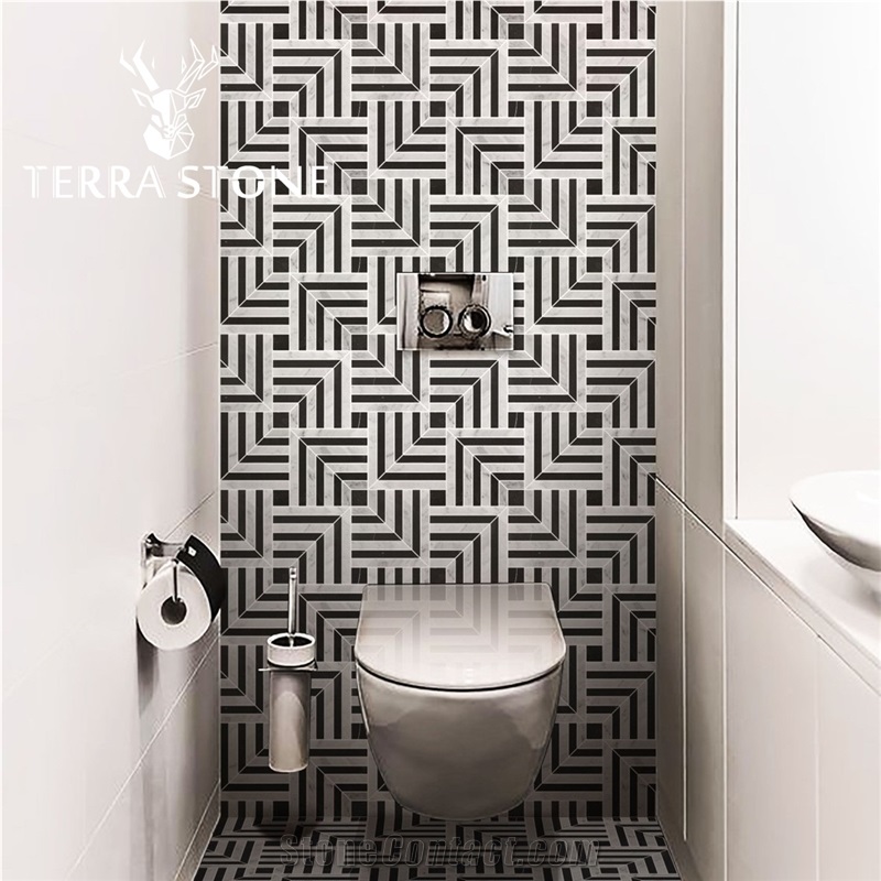 Black And White Marble Mosaic Waterjet Marble Tile 