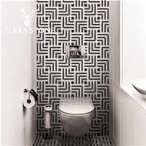 Black And White Marble Mosaic Waterjet Marble Tile 