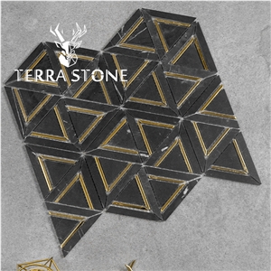 Black Marble With Brass Water-Jet Mosaic Tile For Wall