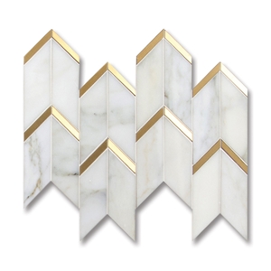 Carrara White Marble With Brass Chevron Design Mosaic Tile